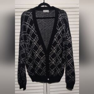 AREA Black & White Diamond Pattern Knit Oversized Cardigan